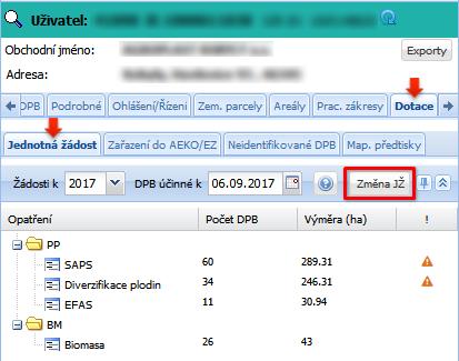 ad b) Postup z aplikace LPIS 1. Spusťte aplikaci LPIS (modul Evidence půdy nebo ilpis pro farmáře). Postup z portálu eagri (pro farmáře): a) Do prohlížeče zadejte adresu http://www.eagri.cz.