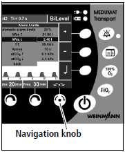 Navigace pomocí navigačního otočného knoflíku 1. Funkčním tlačítkem vyvoláte požadovanou nabídku (zde Alarm limits (limity alarmu)). 2.