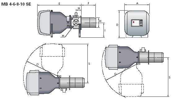 CELKOVÉ ROZMĚRY Hořák Model A D E F H I M N O S MB 4 SE 840 910 1470 511 336 490 DN 80