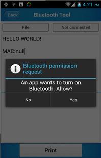 Otevřete Bluetooth demo v centru aplikací a zapněte Bluetooth; 2.