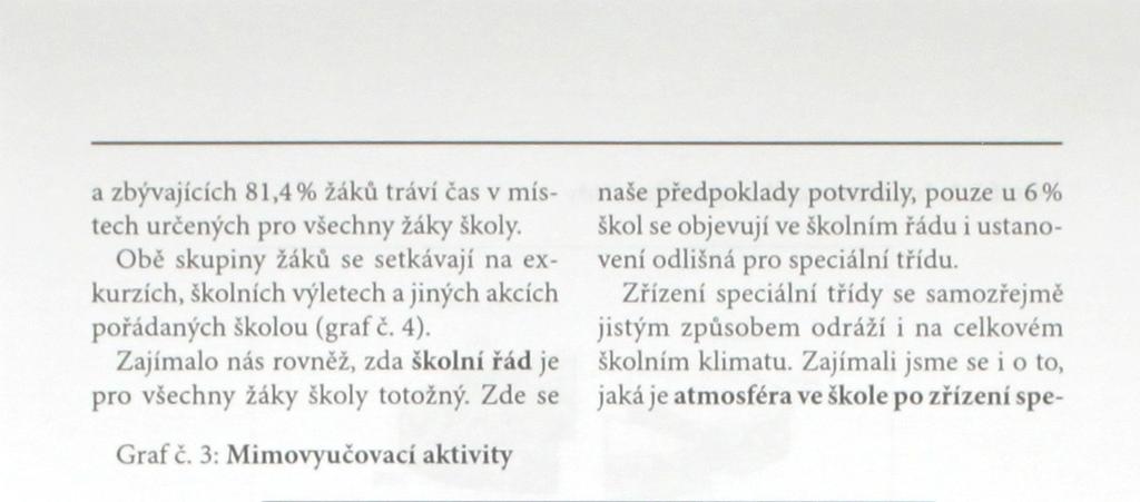 Zajímalo nás rovnéž, zda školní řád je pro všechny žáky školy totožný. Zde se Graf č. 3: Mimovyučovací aktivity Graf č.