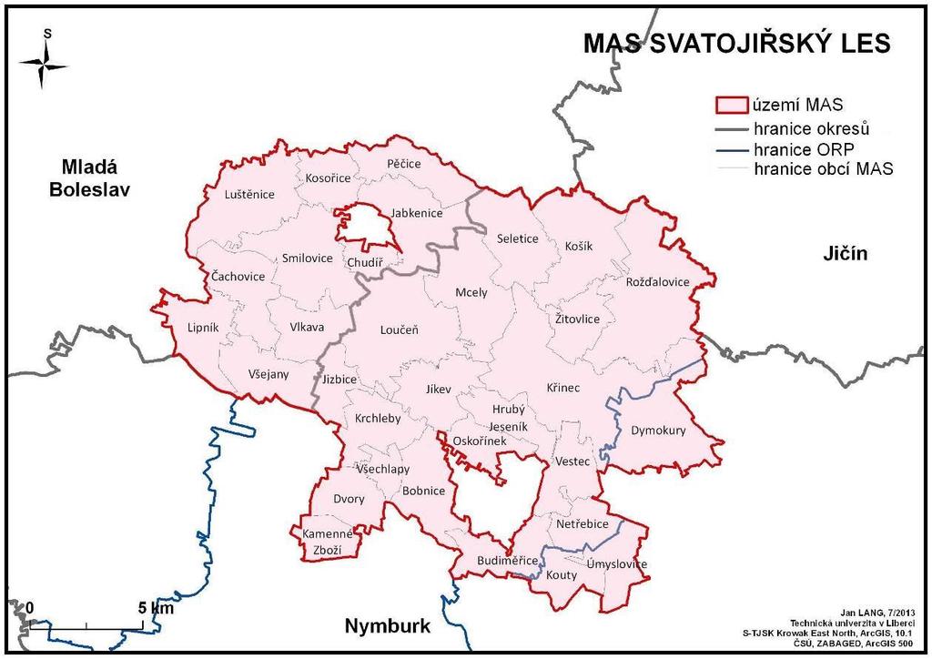 Mapa č. 4 Území Místní akční skupiny SVATOJIŘSKÝ LES, z.s. Tabulka č. 4 Charakteristika obcí místní akční skupiny k 1.