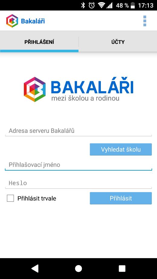 Mobilní aplikace Zde napište adresu severu Bakalářů: www.