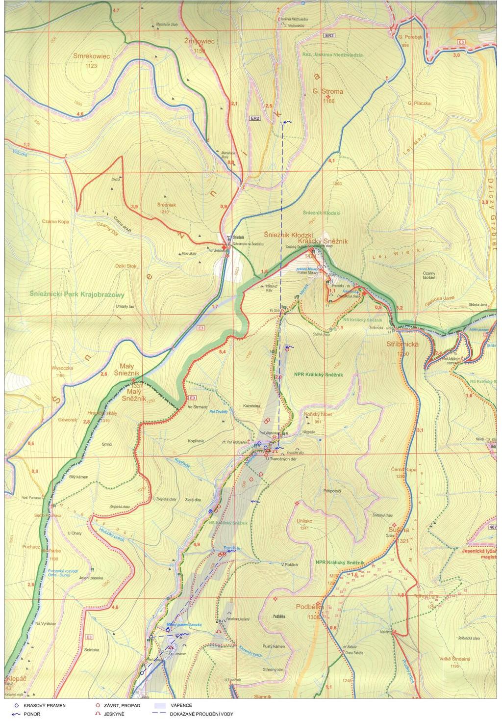 Kras Králického Sněžníku (kód JESO K163 30) Obrázek 6: Mapa krasových