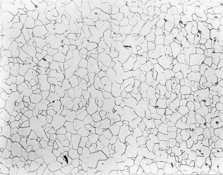 80 µm Obr. 3.9 Hranice zrn v oceli pozorované metodou světelné metalografie Hranice zrn jsou podobně jako dislokace poruchami nerovnovážnými z termodynamického hlediska.