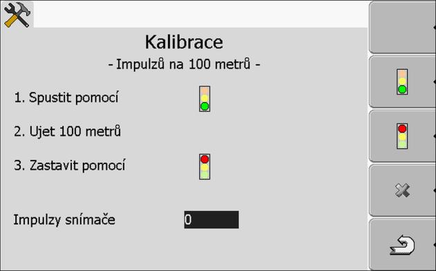 8 Aplikace Tractor-ECU Konfigurování profilu vozidla Pokud je Vám počet impulzů pro snímač rychlosti znám, můžete je rovněž zadat ručně. Změřili jste a označili trasu o délce 100 m.