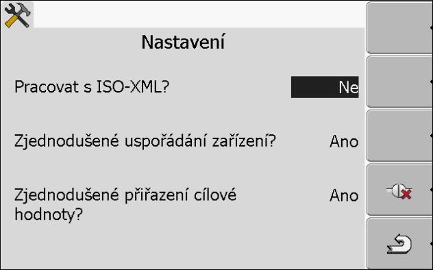 9 Zpracování zakázek ISOBUS-TC Konfigurace uspořádání zařízení Zobrazí se následující obrazovka: 2. - Označte řádek Pracovat s ISO-XML?. Při každém kliknutí se režim změní. 3.