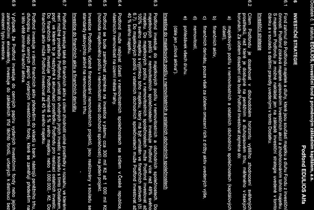 Dodatek č. 1 statutu EDULIOS, investiční fond s proměnným základním kapitálem, ajs. 6 INVESTIČNÍ STRATEGIE 6.
