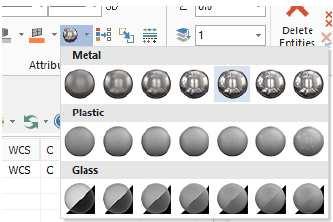 Vypnutí Materiálu vrací vzhled prvků na jejich výchozí vzhled. Zobrazení materiálu není dostupné v režimu drátového modelu. Nyní můžete na prvky použít styl zobrazení kov, plast nebo sklo.