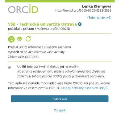 Interakce mezi klientem a ORCID 1. klient žádá uživatele o zpřístupnění svého účtu prostřednictvím OAuth 2.0 2.