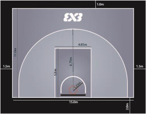 13. Podlaha hřiště 13.1. Hrací plocha hřiště musí být vyrobena z: - Podlahy schválené FIBA 3x3 pro hru v interiéru. - Podlahy schválené FIBA 3x3 určené speciálně pro venkovní použití. 13.2.
