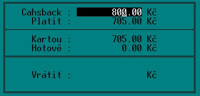 Dále byla pro většinu terminálů přidána funkčnost pro Cashback (výběr hotovosti na pokladně) a Návrat (možnost