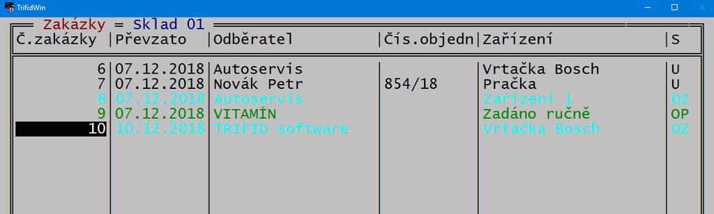 seznamu zakázek: Seznam zakázek lze