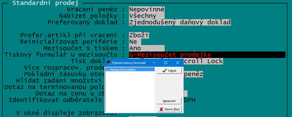 Formulář se vybere stiskem <F9>. Grafický tisk Výčetky se provede z formuláře Výčetky obvyklým způsobem stiskem <CTRL F10>.