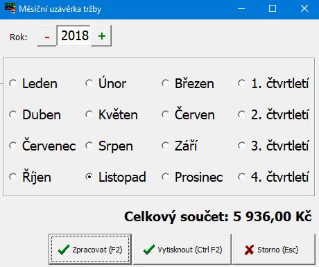 Vytisknout). Použitím této funkce se neprovede žádné uzavření období, jedná se pouze o součet existujících denních uzávěrek!