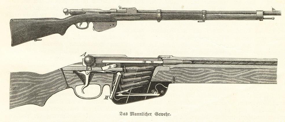 Zásobníky umístěné v pažbě měly podobné nedostatky, navíc měly menší kapacitu. Tento typ zásobníku byl použit u pušek Spencer M 1860 nebo Mannlicher M 1880.
