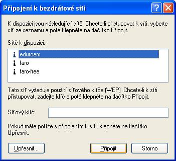 Dále vybereme z nabídky sítí síť Eduroam a potvrdíme Připojit (obr. 32). Obr.