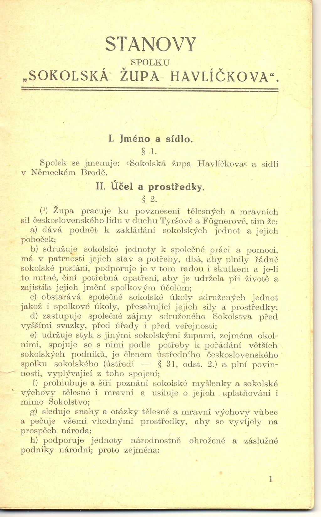 Příloha č. 24 Stanovy Sokolské župy Havlíčkovy z roku 1930.