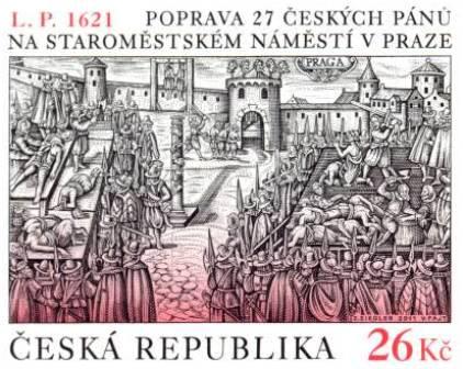 182 POŠTOVNÍ VĚSTNÍK Částka 5/2011 37 VYDÁNÍ PŘÍLEŽITOSTNÉ POŠTOVNÍ ZNÁMKY POPRAVA 27 ČESKÝCH PÁNŮ NA STAROMĚSTSKÉM NÁMĚSTÍ Ministerstvo průmyslu a obchodu České republiky vydá dne 1.