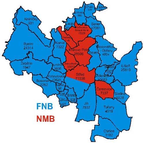 Stanovení spádového území nemocnic pro obor - gynekologie Kníničky Bystrc Žebětín Bosonohy Starý Lískovec Nový Lískovec Bohunice Kohoutovice Jundrov Komín Ivanovice Jehnice Ořešín Útěchov Brno střed