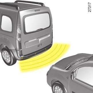 POMOCNÝ PARKOVACÍ SYSTÉM (1/2) Funkční princip Ultrazvukové detektory umístěné v zadním nárazníku vozidla měří při couvání vzdálenost mezi vozidlem a překážkou.