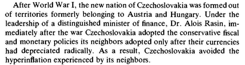 Thomas Sargent (1982), nositel Nobelovy ceny za ekonomii 2011 The deflationary policy in the post-wwi period helped to establish the culture of price stability in Czechoslovakia, but at a high cost