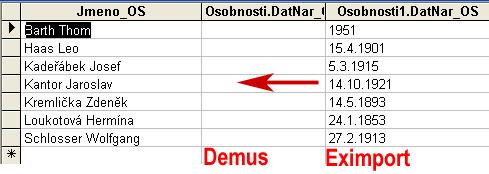 Aktualizace Osobností - dotazy Výběrové