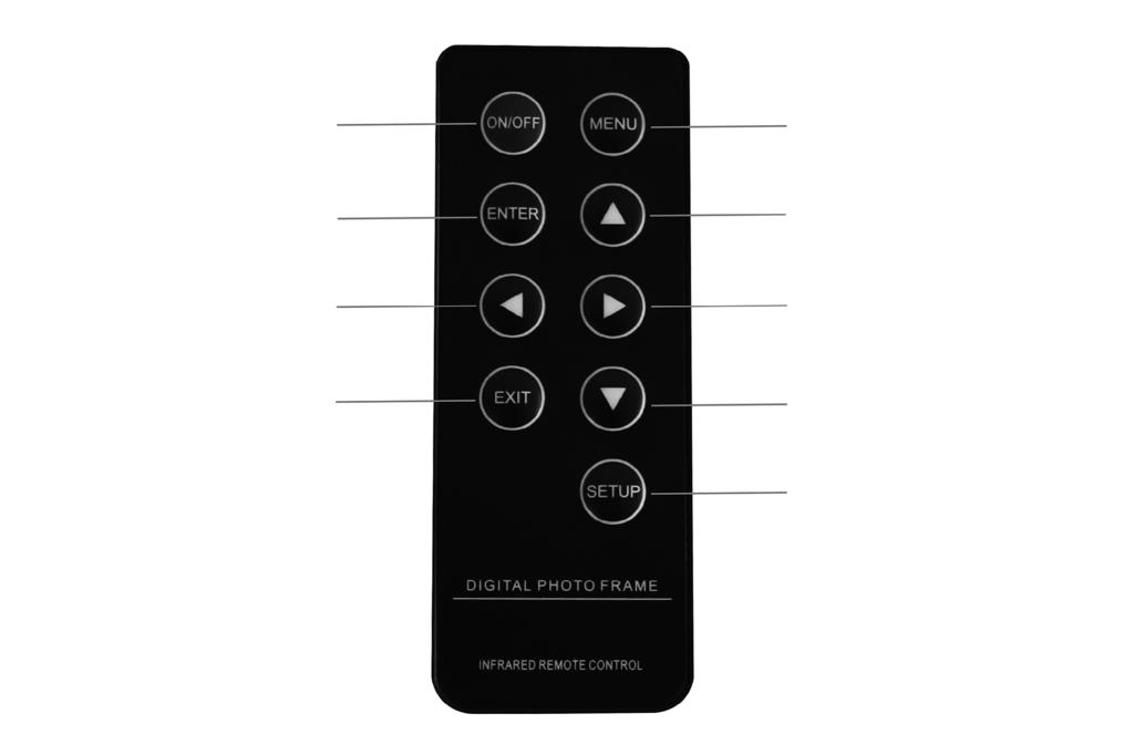 Remote Control Overview Power on/off Menu Select / Execute Up / Volume Plus Left Right Exit Down / Volume Minus Setup Note: a) To edit or adjust, press MENU on the remote control; or you can instead