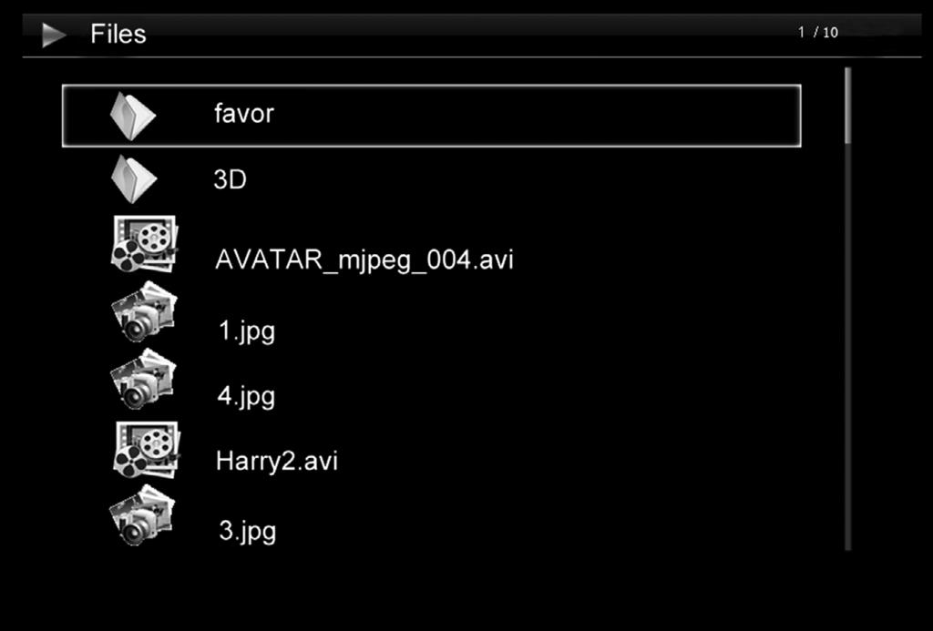 2.5 Files Display Choose Files icon, all the combo files in the memory cards or internal memory will be listed on the screen.