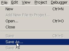 3. Uložte jej příkazem Save As do vaší složky na disku, pod názvem Test.asm (doporučuji vytvořit další složku např. s názvem test).