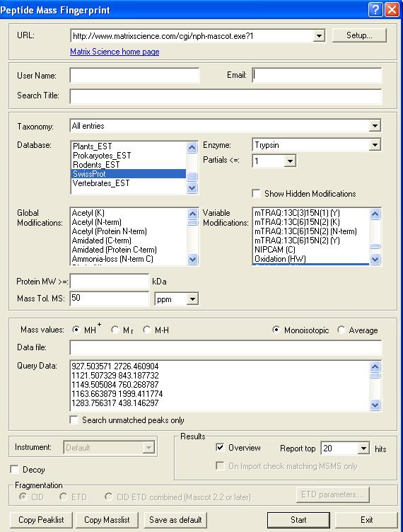 D. Peptidové mapování (PMF) V programu FlexAnalysis zobrazte spektrum digestu neznámého proteinu. Ikonou toto spektrum odešlete do programu BioTools, který slouží k analýze dat.