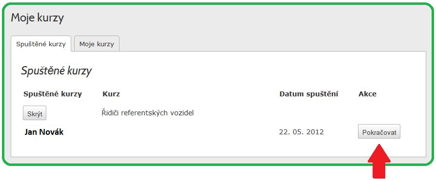 5. Návrat do systému V záložce Spuštěné kurzy naleznete seznam všech