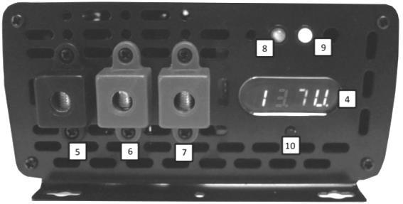 4 kg Popis produktu a jeho částí 1 konektor pro napájecí přívod 2 ventilátor (chlazení) 3 hlavní vypínač 4 digitální displej 5 terminál pro připojení