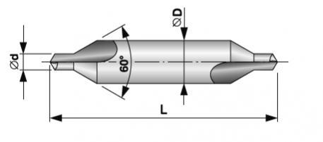 FSI VUT DIPLOMOVÁ PRÁCE List 24 Parametry [25]: typ A, úhel 60, materiál HSS rychlořezá ocel. Tab. 9 Rozměry středícího vrtáku [25]. Obr. 11 Schéma středícího vrtáku ČSN 221110 [25].