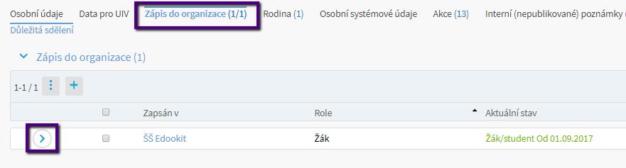 Záložka Data pro UIV : - zde vidíte položky, které vstupují do matriky Položky je můžete upravit kliknutím na Záložka Zápis do organizace : - každý žák musí mít pro nový školní rok samostatný zápis