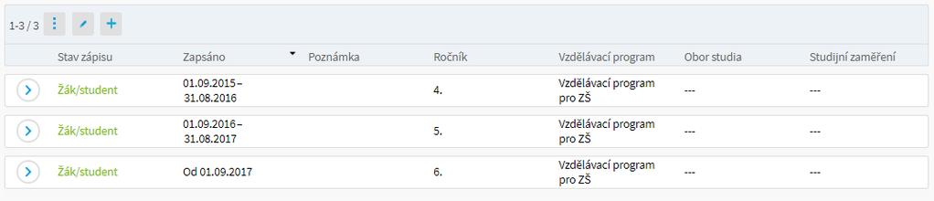 nový školní rok - zápis do organizace najdete v detailu žáka, záložka Zápis do organizace musí odpovídat ročníku a školnímu roku - zápis můžete rozkliknout modrou šipkou před názvem organizace Poté