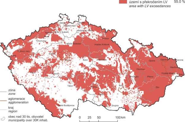 Obr. 28 Pole hodnot expozičního indexu AOT40, průměr za 5 let, 2013 2017 Obr.