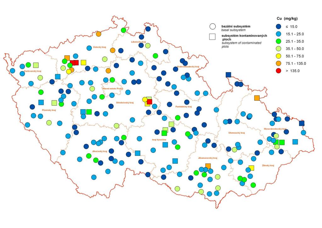 Rizikové prvky výluh lučavka královská Obsah Cu v ornici