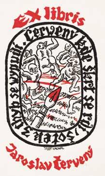 129. Ex libris Magda Rejchlová dřevoryt, 1929, 11,8 x 6 cm, sign. PD JVáchal, autorský tisk, lehce zažloutlý, při okrajích poškozený papír, na papíře drobné skvrnky 800 Kč ( 32) 131.