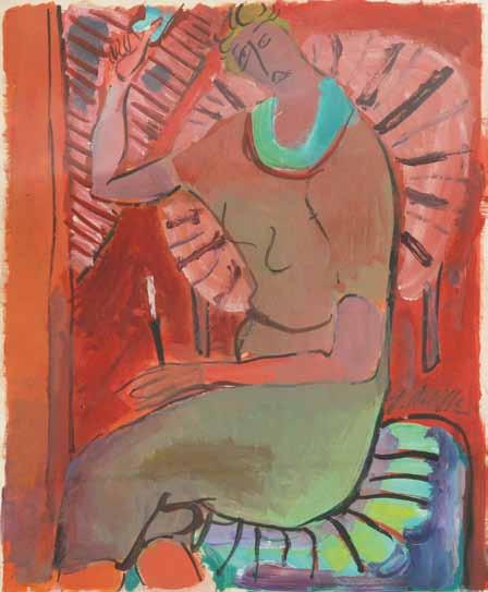 25. Václav Menčík (1926) Podle Matisse tempera, tuš, papír, 38 x 30,5 cm, rám, oboustranná kresba, žák prof. E.