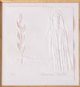 82 84 82. Olbram Zoubek (1926) Dívka s ratolestí zlacený reliéfní tisk, 17,3 x 14,8 cm, sign.
