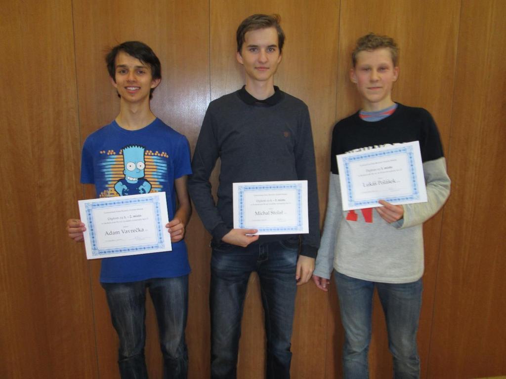 Kategorie D se zúčastnili čtyři studenti, z nichž tři se stali úspěšnými řešiteli: 1. - 2. Michal Stolař, 3.A 1. - 2. Adam Vavrečka, 3.A 3. Lukáš Polášek, 3.