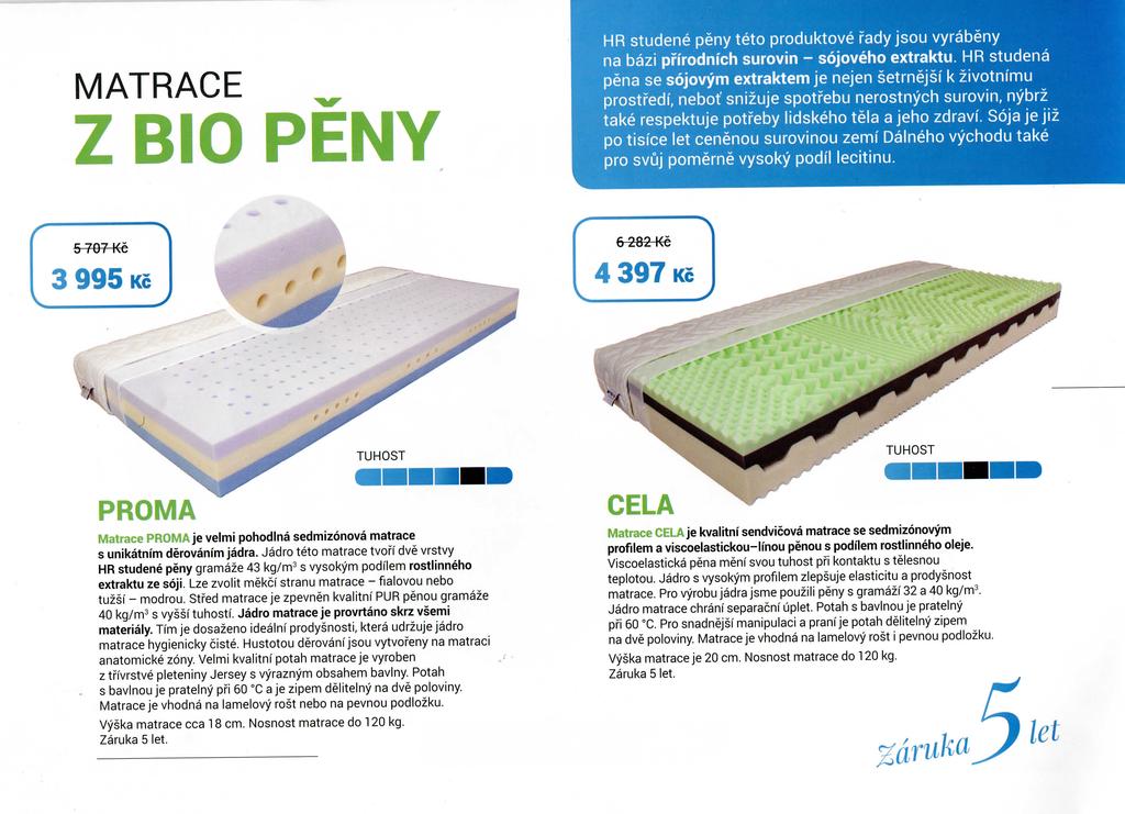 MATRACE Z BIO PENY HR studene peny teto produktove rady jsou vyrabeny na bazi pfirodnich surovin - sojoveho extraktu.