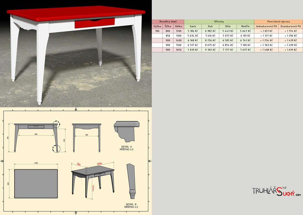 Cenovákalkulacejednotlivýchskupinstolů: Stůl Stolovádeska(mm):