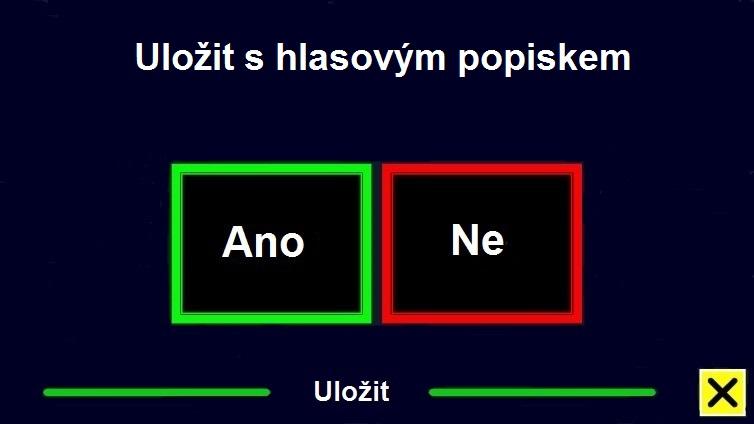 Když budete ukládat bez hlasového popisku, zvolte Ne. Dokument se uloží a pro název použije první řádek dokumentu. Pokud k dokumentu chcete připojit hlasový popisek, zvolte Ano.