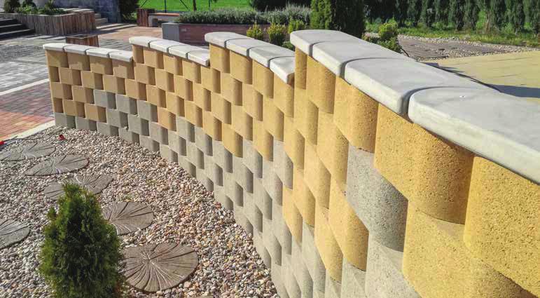 RONDE BLOCK Originální tvarovky oválného tvaru, ze kterých lze tvořit jak rovné, tak vlnité a zaoblené plochy. Primárně je tato tvarovka určena pro výstavbu plotů a zídek.