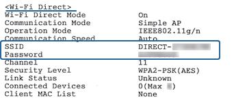 Síťová nastavení Nastavení připojení Wi-Fi Direct (jednoduchý přístupový bod) Tato metoda umožňuje připojit tiskárnu přímo k zařízením bez směrovače bezdrátové sítě.