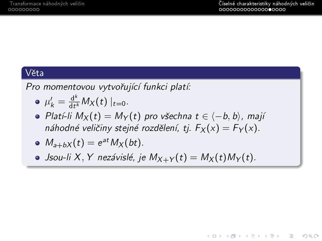 s BSH Pro momentovou vytvořující funkci platí: A = Ů M x{t) t=0.