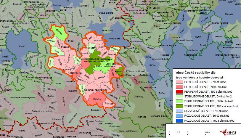 Obr. X Typologie území MAS Oslavka ze Strategie regionálního rozvoje ČR na roky 2014