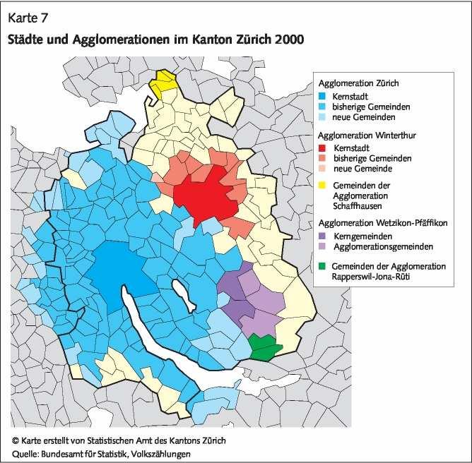 Kanton Curych: Aglomerace a venkov Obce v aglomeraci: 127 obcí s 1